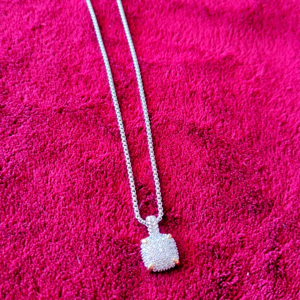 Silver fashion necklace with pave cz pendant